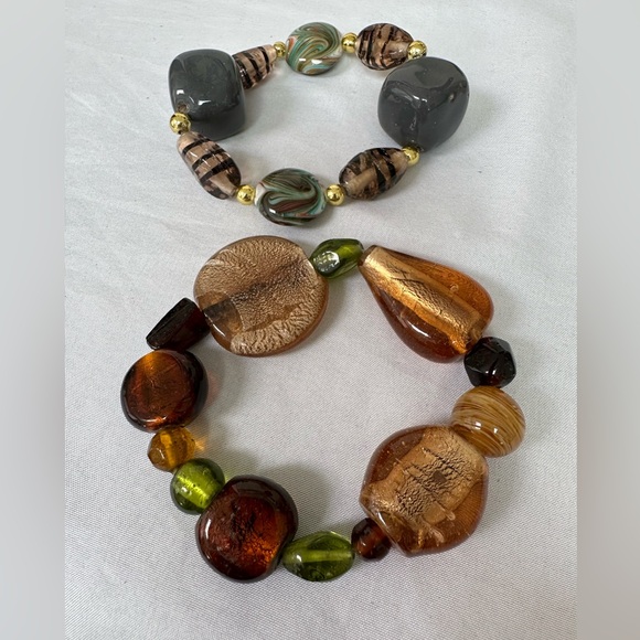 Glass and natural polished stone stretch style bracelets - Picture 3 of 9